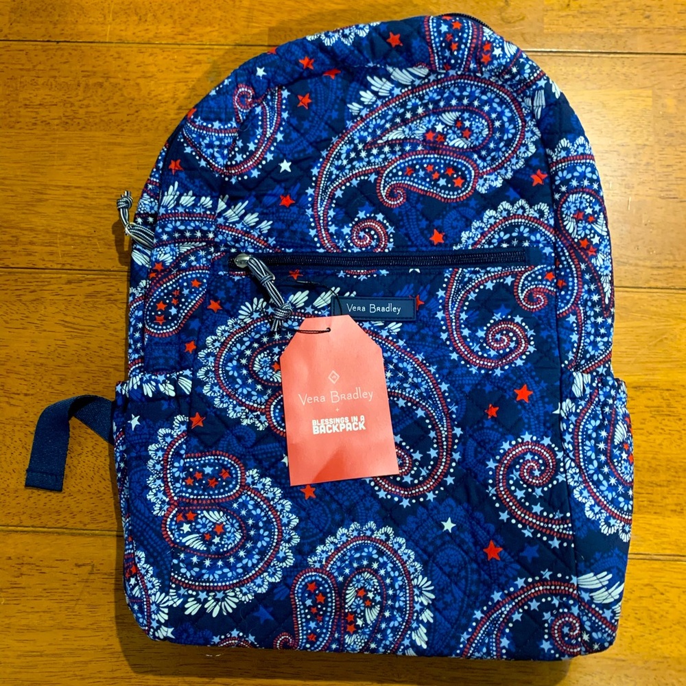 Vera Bradley backpack, paisley red white and blue